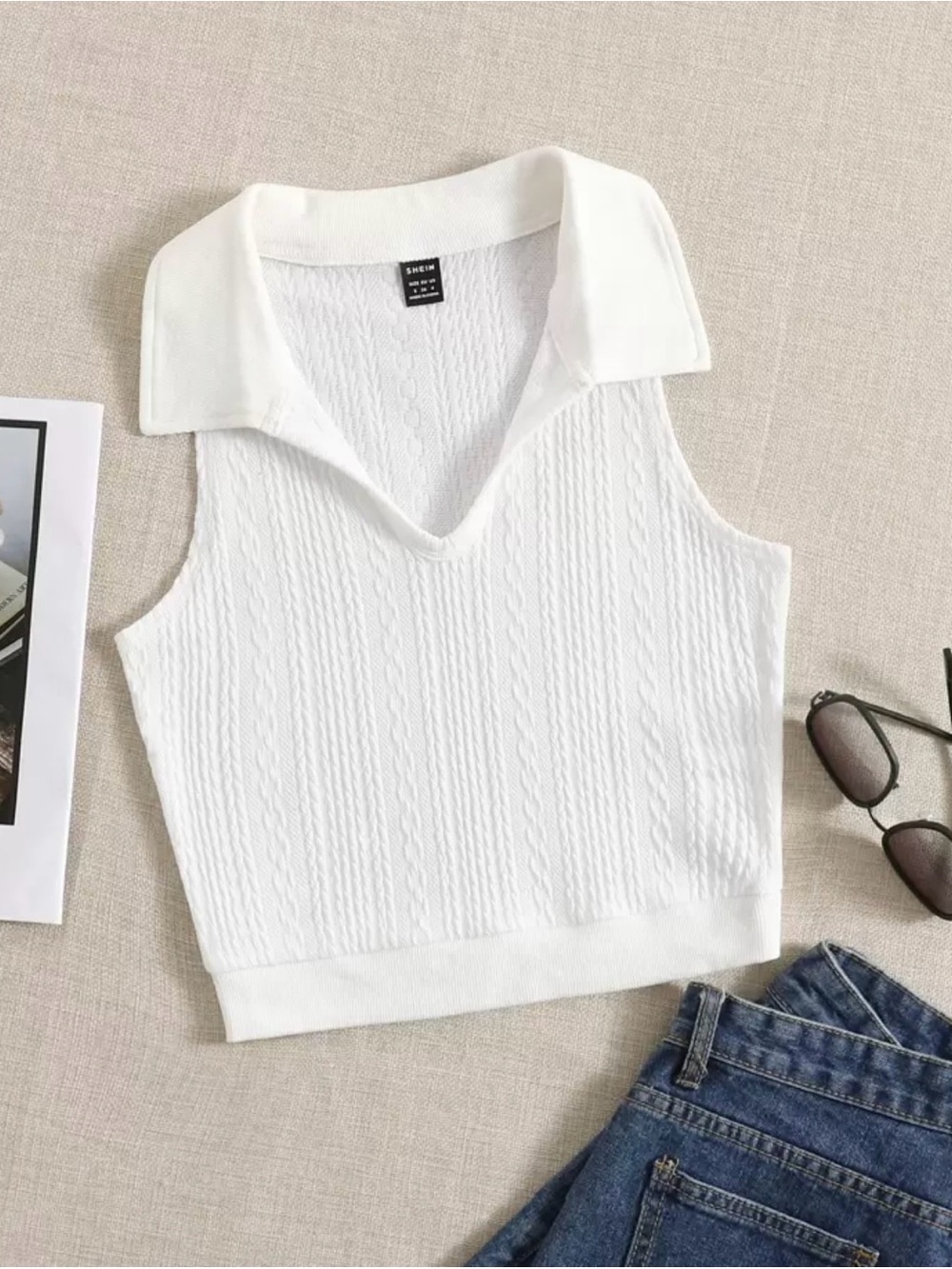 SHEIN White Collared Knit Tank Top